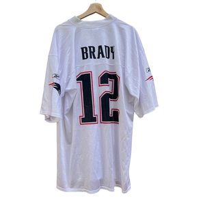 Vintage Tom Brady NFL Shirt New England Patriots Reebok Jersey 12 White Mens XL